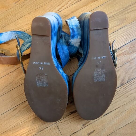 Vintage y2k Jeffrey Campbell Sandals Wedge Blue Tie Dye Leather Size 8.5 - Picture 7 of 11